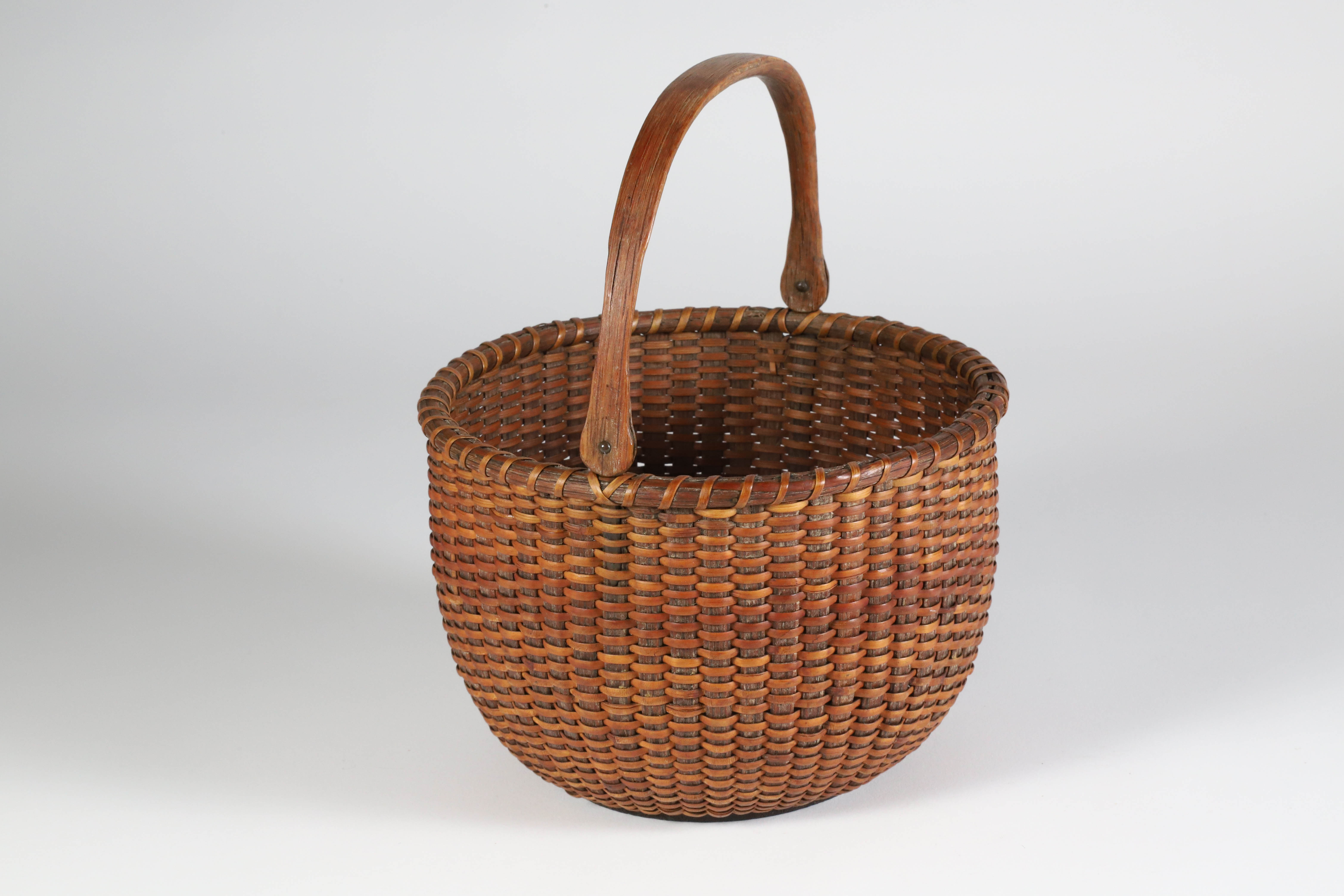 Antique Round Open Swing Handle Nantucket Basket Circa 1900 Antique