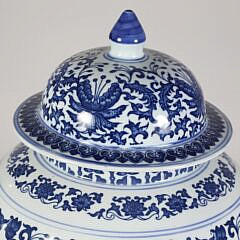 Decorative Chinese Blue and White Covered Temple Jar, 20th Century