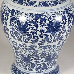 Decorative Chinese Blue and White Covered Temple Jar, 20th Century
