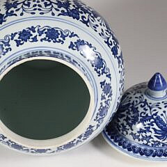 Decorative Chinese Blue and White Covered Temple Jar, 20th Century