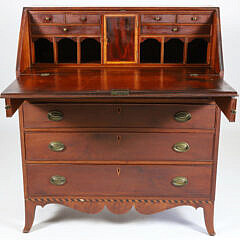 New England Hepplewhite Cherry Inlaid Slant Front Desk, 18th Century