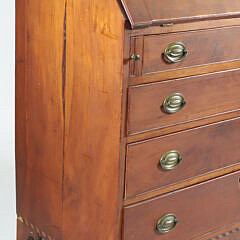 New England Hepplewhite Cherry Inlaid Slant Front Desk, 18th Century