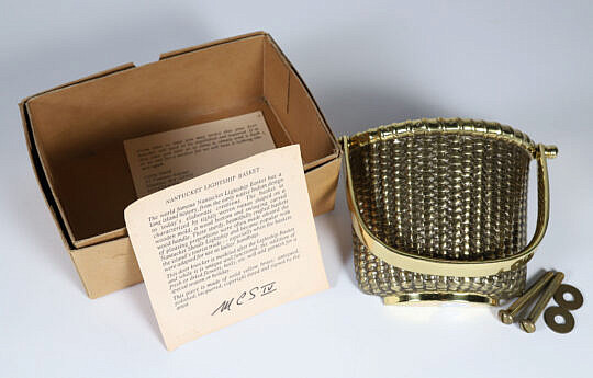 Vintage Brass Nantucket Basket Door Knocker, Signed "MCS 87" On Reverse