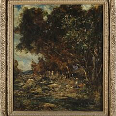 Joseph Vickers de Ville Oil on Canvas "The Angler" 19th Century