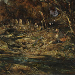 Joseph Vickers de Ville Oil on Canvas “The Angler”, 19th Century