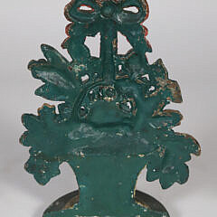 Antique Cast Iron Polychromed Floral Basket Doorstop