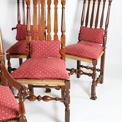 Set of 6 Wallace Nutting William and Mary Style Bannister Back Rush Seat Dining Chairs