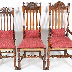 Set of 6 Wallace Nutting William and Mary Style Bannister Back Rush Seat Dining Chairs
