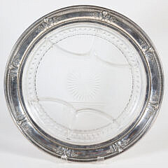 Cut Crystal and Sterling Silver Sectional Condiment Circular Platter