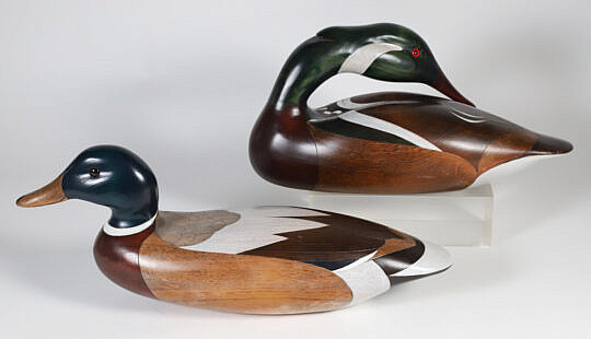 Two John Jeffrey Barto Polychrome Carved Wood Decoys, Each Signed, Titled and Dated 1991