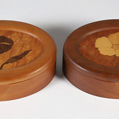 Two Floral Inlaid Tropical Fruit Wood Trinket Boxes by Wildfawn Woodcrafts Florence, MA