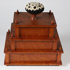 Three-Tier Wood Sewing Box with Pin Cushion Top, 20th Century