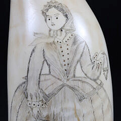 Scrimshaw Antique Whale Tooth, Engraved on Both Sides, 19th Century