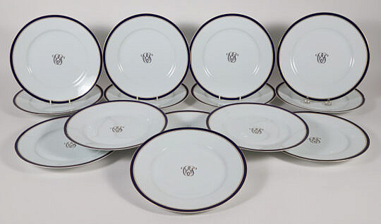 Set of Fourteen Limoges Cobolt Band Dinner Plates