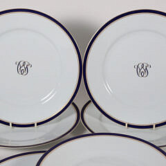 Set of Fourteen Limoges France Cobalt Band Dinner Plates