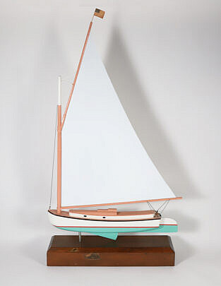 Vintage Painted Wood and Metal Catboat Weathervane