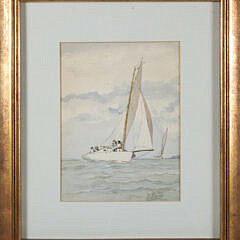 Milton J. Burns (American 1853-1933) Watercolor "Sunday Sailing"