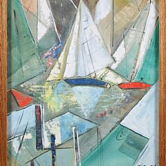 Alfred Birdsey (1912-1996) Oil on Canvas, "Modernist Sailing"