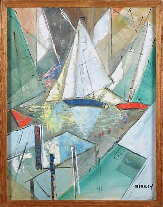 Alfred Birdsey (1912-1996) Oil on Canvas, "Modernist Sailing"