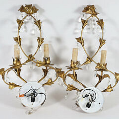 Pair Gilt Metal Two Light Electrified Sconces
