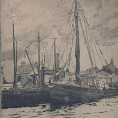Vintage Nantucket Etching “Sunset at Old South Wharf”