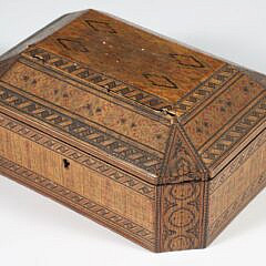 Small Rectangular Marquetry Inlaid Box with Chamfered Lid