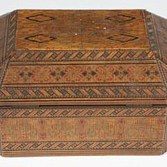 Small Rectangular Marquetry Inlaid Box with Chamfered Lid