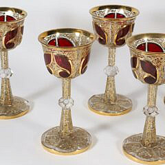 Set of Eight Bohemian Overlay and Gilt Decorated Wine Goblets