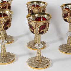 Set of Eight Bohemian Overlay and Gilt Decorated Wine Goblets