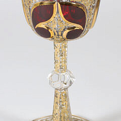 Set of Eight Bohemian Overlay and Gilt Decorated Wine Goblets