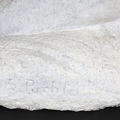 S. Puchlo Signed Carved Stone Dolphin Sculpture