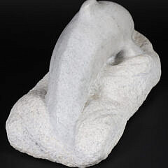 S. Puchlo Signed Carved Stone Dolphin Sculpture