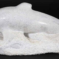 S. Puchlo Signed Carved Stone Dolphin Sculpture