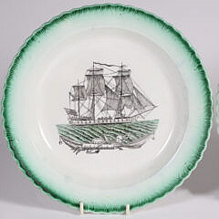 Pair of English Creamware American Warship Decorated Plates with “Dawson” Impressed Mark