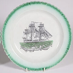 Pair of English Creamware American Warship Decorated Plates with “Dawson” Impressed Mark