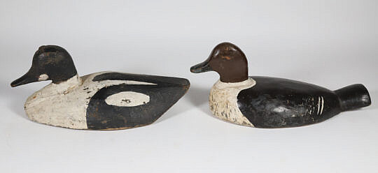 Two Antique Black and White Duck Decoys
