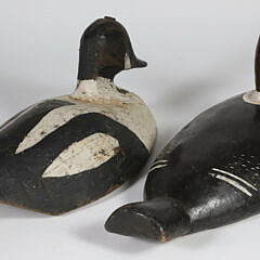 Two Antique Black and White Duck Decoys