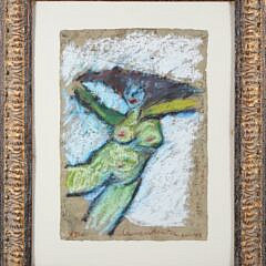 Carlos Darrien "The Happy One" Oil Stick on Bark Paper