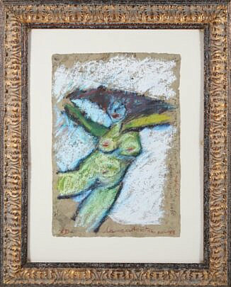 Carlos Darrien "The Happy One" Oil Stick on Bark Paper
