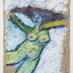 Carlos Dorrien “The Happy One” Oil Stick on Bark Paper