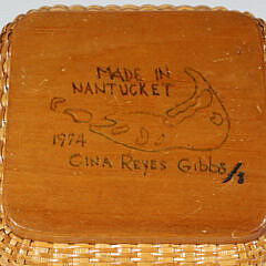 Cina Reyes Gibbs Small Square Nantucket Basket for Cocktail Napkins, circa 1974