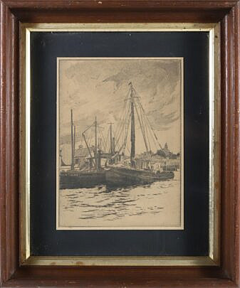 Etching "Sunset Old South Wharf"