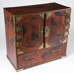Antique Japanese Multi-wood Inlaid Cabinet