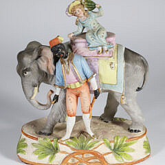 Painted Bisque Caparison Elephant