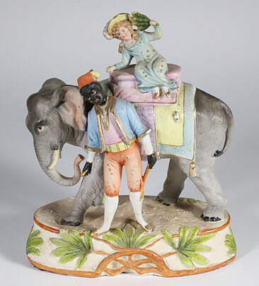 Painted Bisque Caparison Elephant