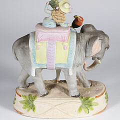 Vintage Painted Bisque Elephant with Female Rider and Attendant