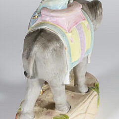 Vintage Painted Bisque Elephant with Female Rider and Attendant