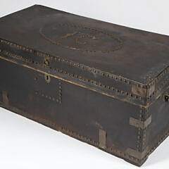 Chinese Export Leather Covered Brass Bound Camphorwood Trunk, 19th Century