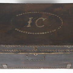 Chinese Export Leather Covered Brass Bound Camphorwood Trunk, 19th Century