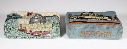 Needlepoint "Steamship" Wrapped Brick, Accompanied by "Homestead"